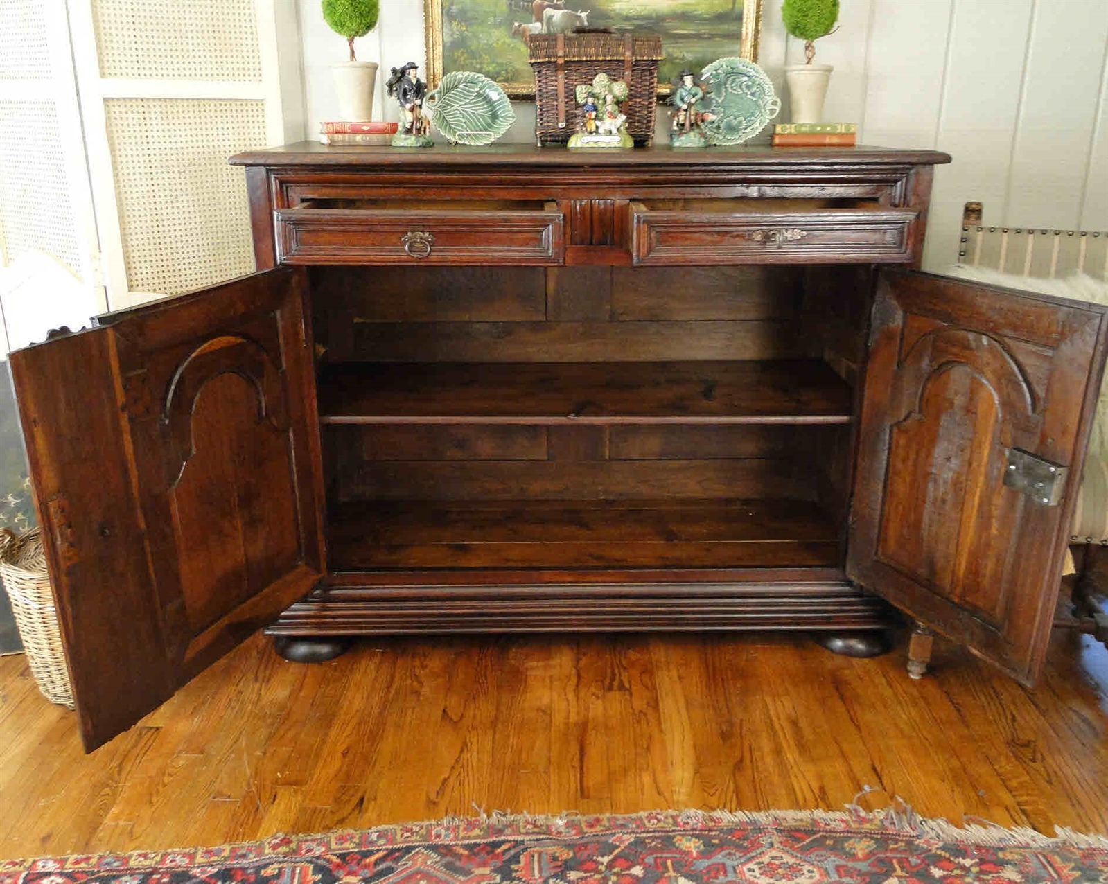 Antique French Buffet Sideboard Server Handsome Mahogany Wood Orig